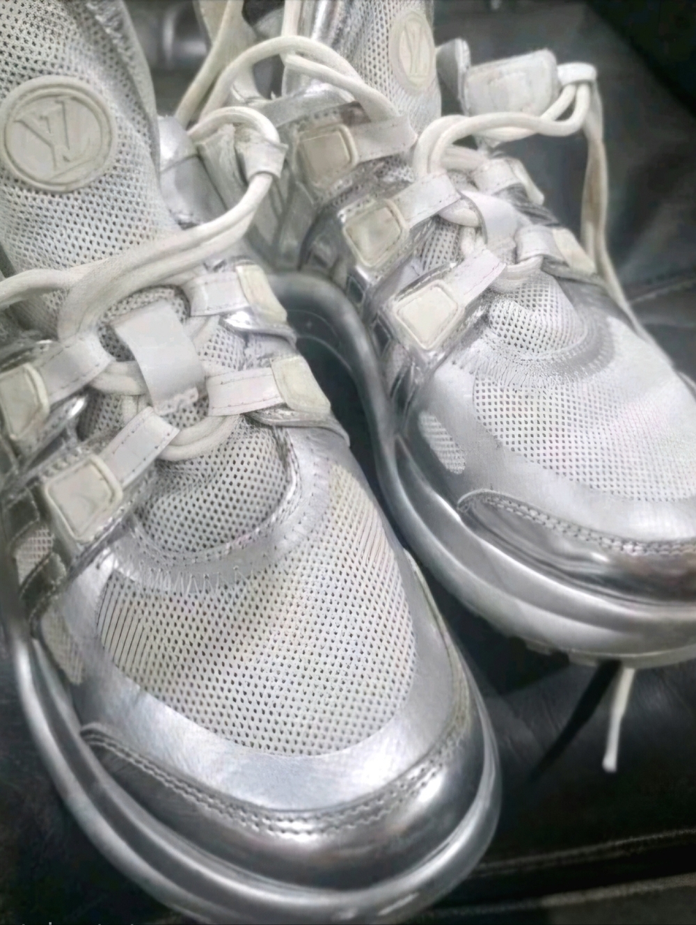 AUTHENTIC Louis Vuitton Silver Mesh High-Tops Archlight Sneakers. Size 6 - Picture 2 of 6